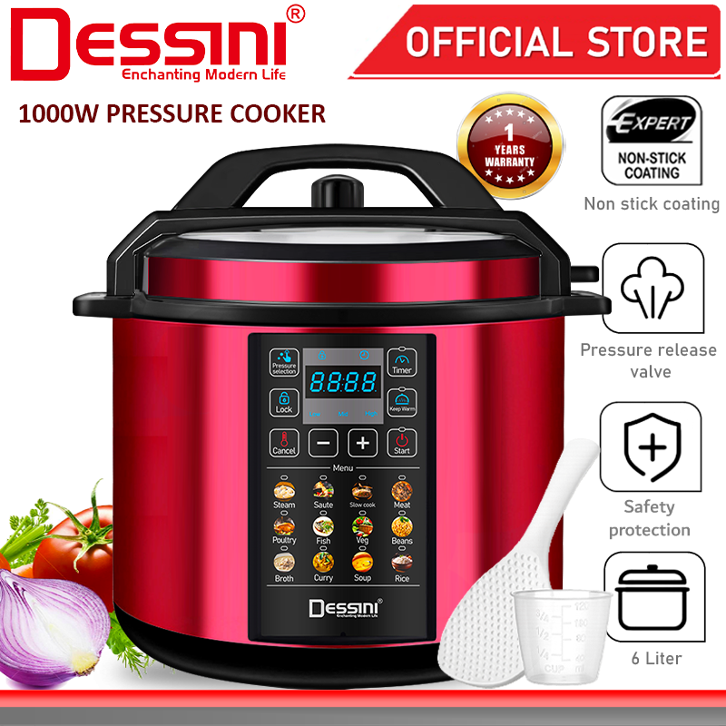 DESSINI ITALY 12 IN Electric Digital Pressure Cooker Non-stick Inner Pot  Rice Multi Cooker Steamer Periuk Tekanan (6L)