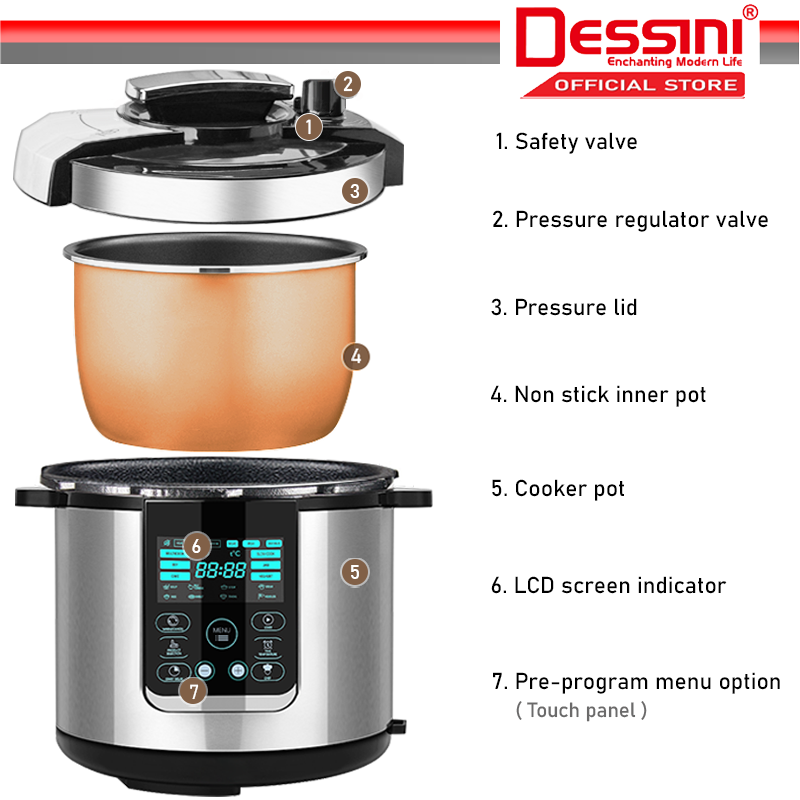 DESSINI ITALY 14 IN Electric Digital Pressure Cooker Non-stick