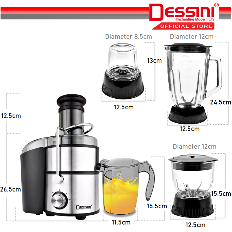 DESSINI ITALY 4 IN 1 Stainless Steel Blender Grinder Chopper Mixer