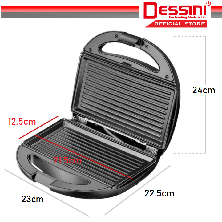 DESSINI ITALY Double Sided Electric Pizza Panini Waffle Sandwich Maker