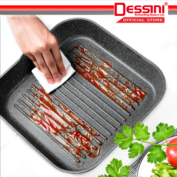 DESSINI ITALY 24CM Natural Stone Grill Steak Frying Pan Induction Non Stick Pot Bowl Wok