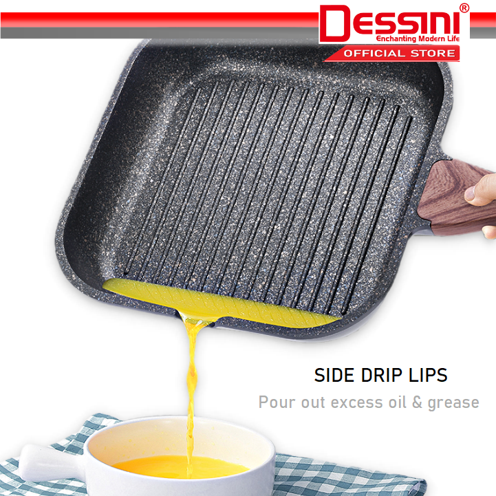 DESSINI ITALY 24CM Natural Stone Grill Steak Frying Pan Induction Non