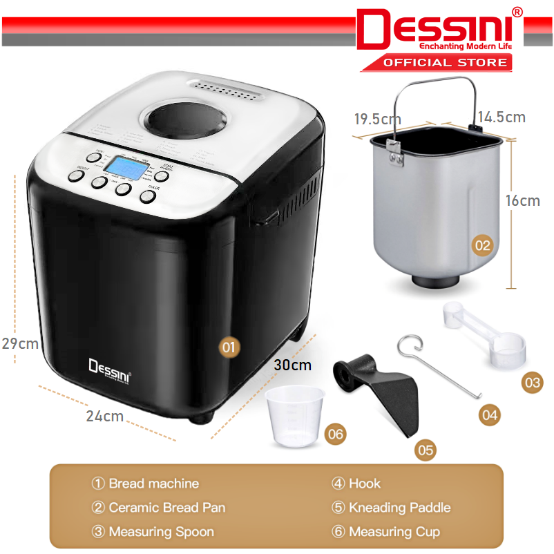DESSINI ITALY 19In1 Programmes 1KG LCD Automatic Bread Maker