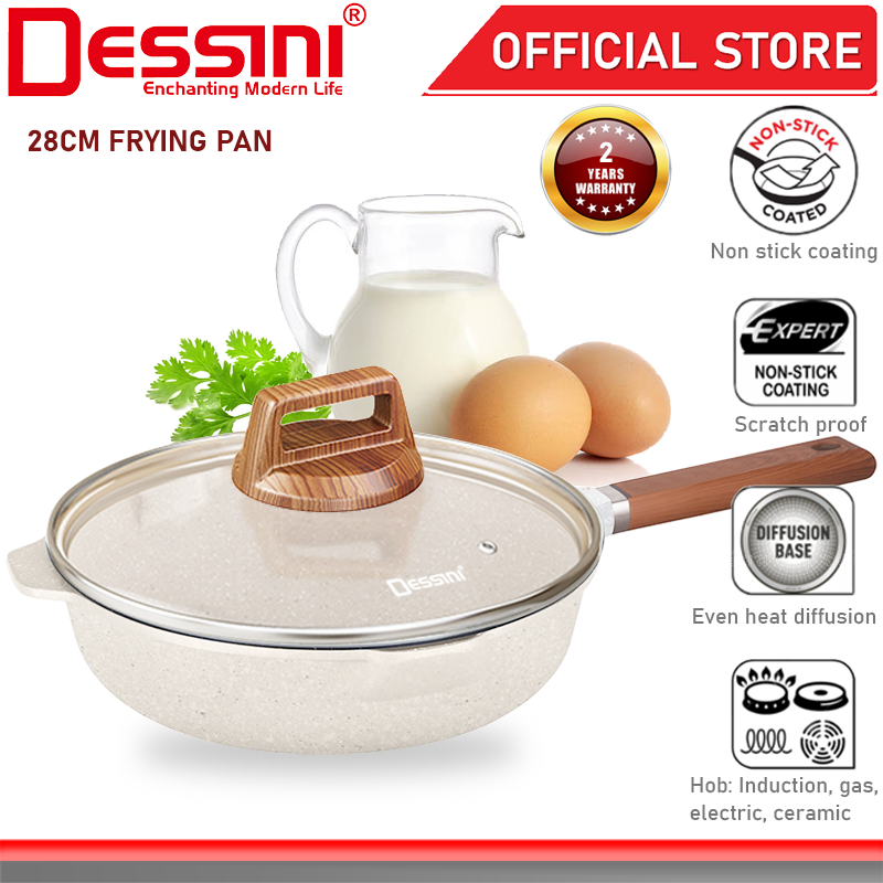 DESSINI ITALY 28CM Euro Grill Steak Frying Pan Maifan Stone Induction Non Stick Pot Bowl Wok