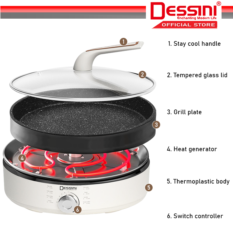 DESSINI ITALY Electric Cooker Steamboat Hot Pot Non Stick Frying Wok