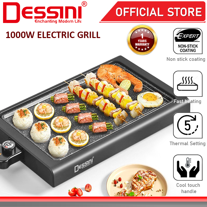 DESSINI ITALY Electric BBQ Grill Steak Frying Pan Teppanyaki Barbecue NonStick Baking Pan with
