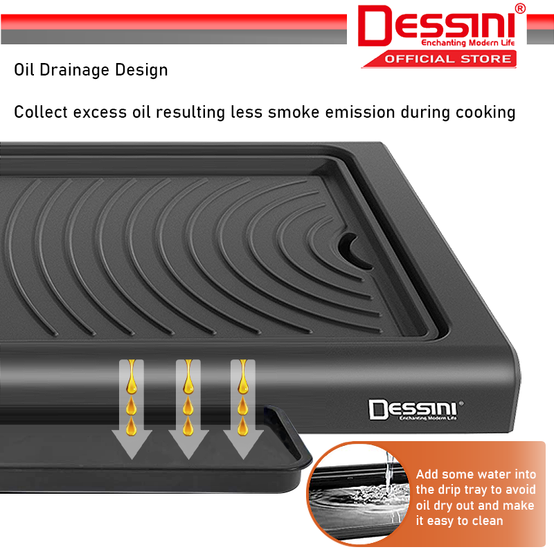 DESSINI ITALY Electric BBQ Grill Steak Frying Pan Teppanyaki Barbecue NonStick Baking Pan with