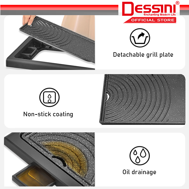 DESSINI ITALY Electric BBQ Grill Steak Frying Pan Teppanyaki Barbecue