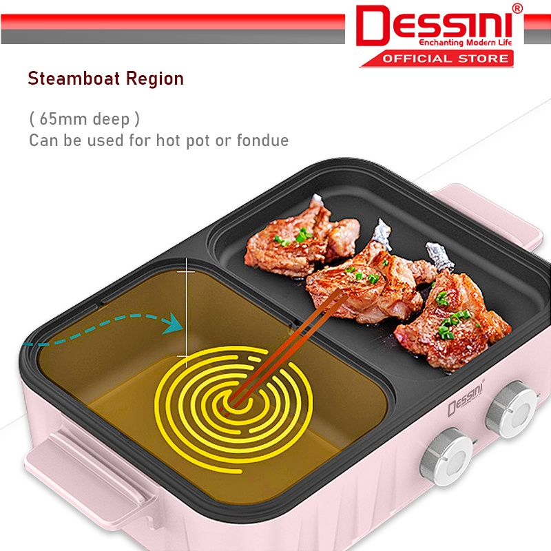 DESSINI ITALY Electric BBQ Grill NonStick Pan Teppanyaki Hot Pot Steamboat Barbecue Baking Pan