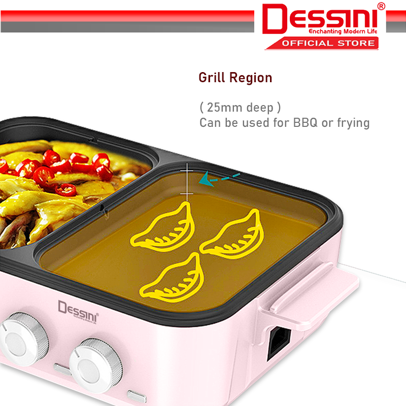 DESSINI ITALY Electric BBQ Grill NonStick Pan Teppanyaki Hot Pot