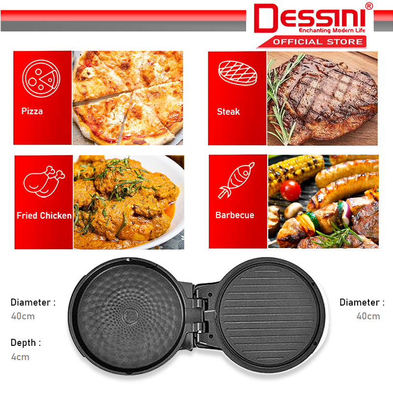 DESSINI ITALY 180° Open 40CM Double Sided NonStick Electric Baking Pan