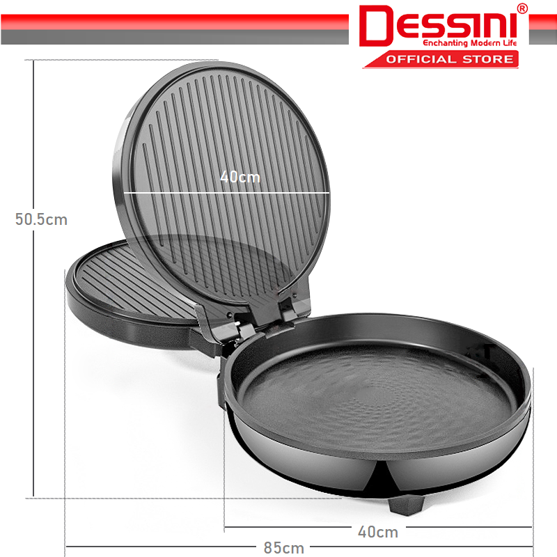 DESSINI ITALY 180° Open 40CM Double Sided NonStick Electric Baking Pan