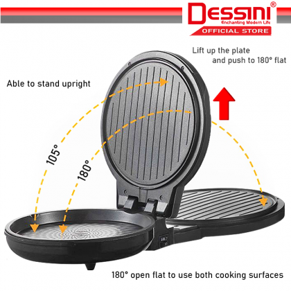 DESSINI ITALY 180° Open 40CM Double Sided Non-Stick Electric Baking Pan  Pizza Crepe Pancake Maker BBQ Grill Pot Cooker DS-XK40-A
