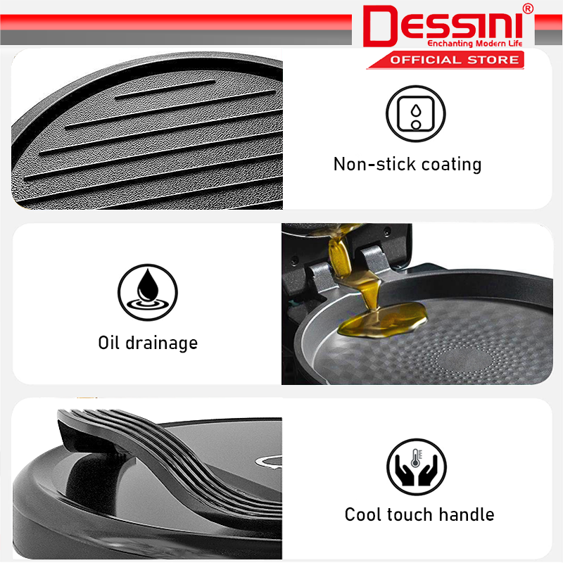 DESSINI ITALY 180° Open 40CM Double Sided NonStick Electric Baking Pan