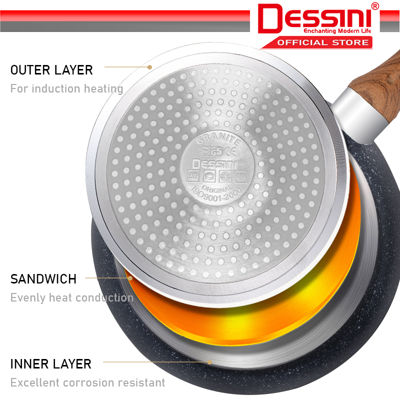 DESSINI ITALY Natural Stone 20CM Frying Pan Die Cast Aluminium