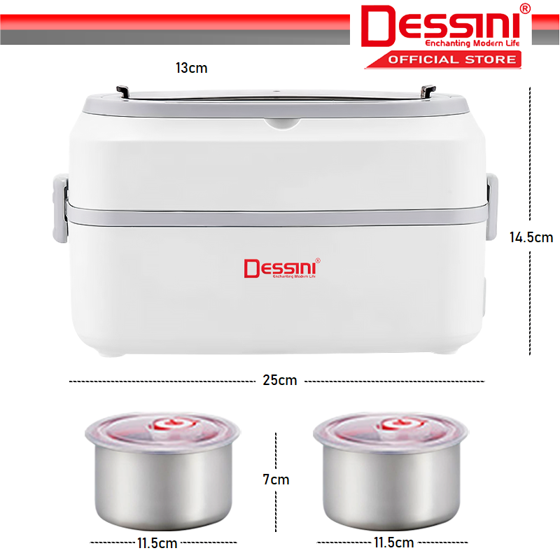 DESSINI ITALY 1L Electric Rice Cooker Lunch Box Non Stick Stainless Steel Inner Pot with Steamer