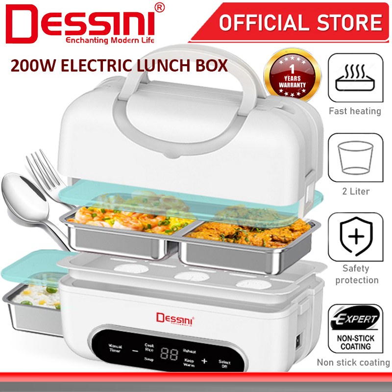 DESSINI ITALY 2L Electric Rice Cooker Lunch Box Non Stick Stainless Steel Inner Pot with Steamer