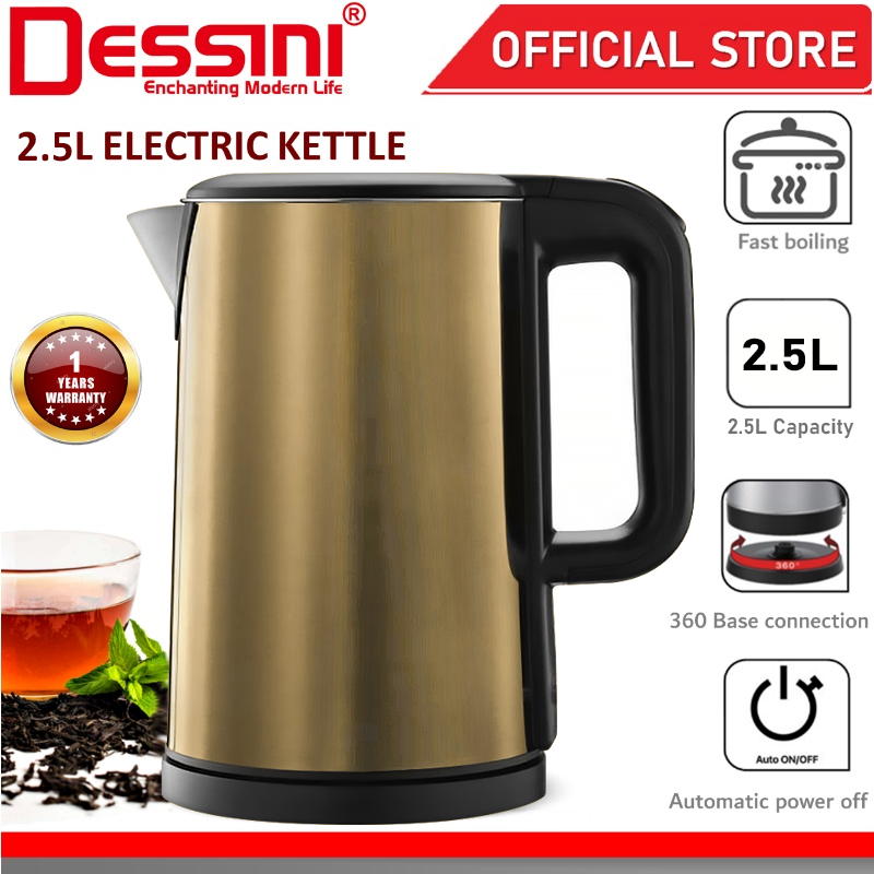 DESSINI ITALY 2.5L Stainless Steel Electric Kettle Automatic Cut Off