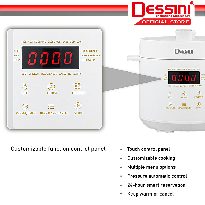 DESSINI ITALY Electric Digital 3L Pressure Cooker Nonstick Stainless