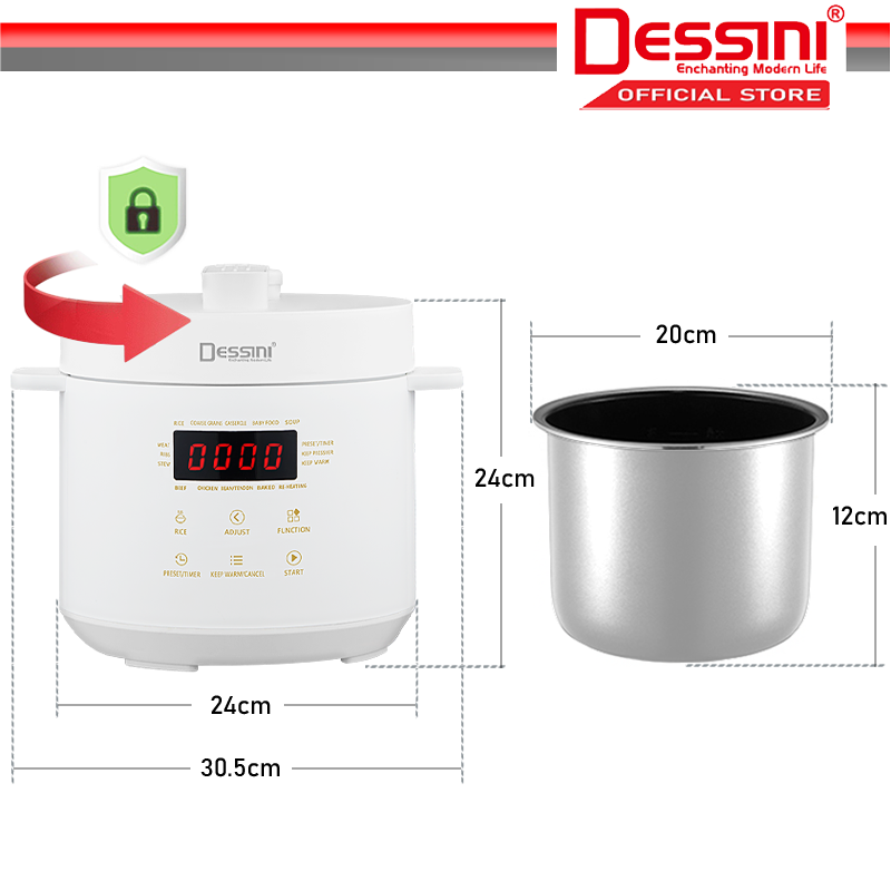 DESSINI ITALY Electric Digital 3L Pressure Cooker Nonstick Stainless