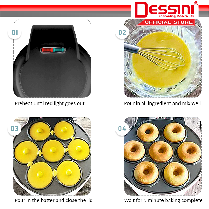 DESSINI ITALY Double Sided Electric Donut Maker Doughnut Cake Waffle