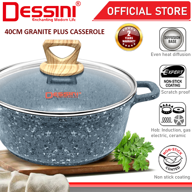 DESSINI ITALY 40CM Granite Plus Casserole Induction Non Stick Pot Bowl