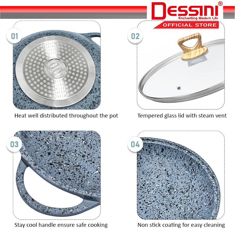 DESSINI ITALY 36CM Granite Plus Shallow Casserole Induction Non Stick