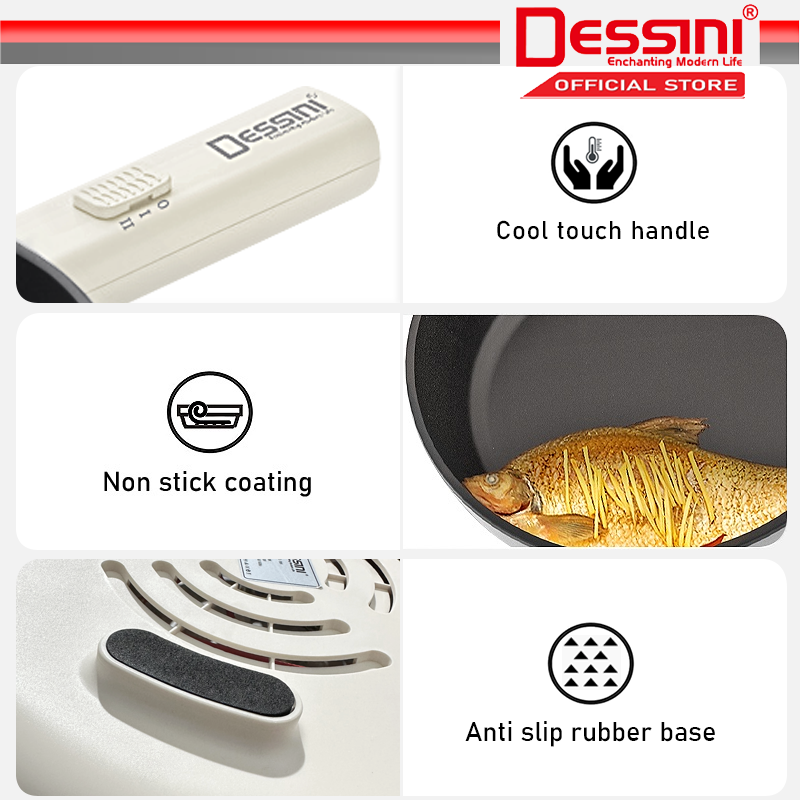 DESSINI ITALY 28CM Electric Frying Pan Non Stick Cooker Steamboat Hot Pot Wok Casserole Bowl