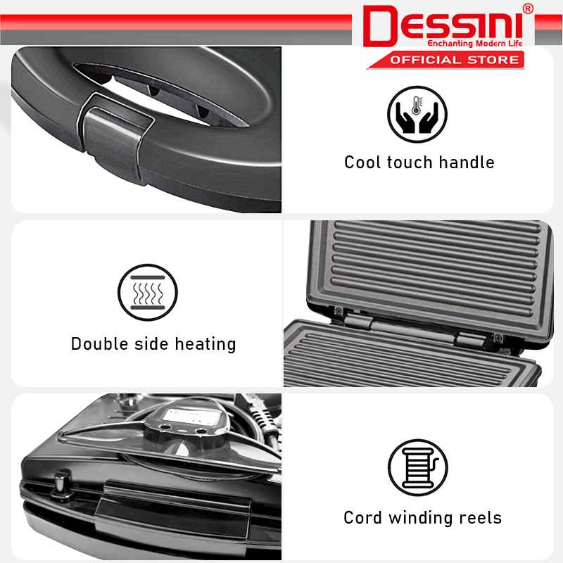 DESSINI ITALY Double Sided Electric Pizza Panini Waffle Sandwich Maker