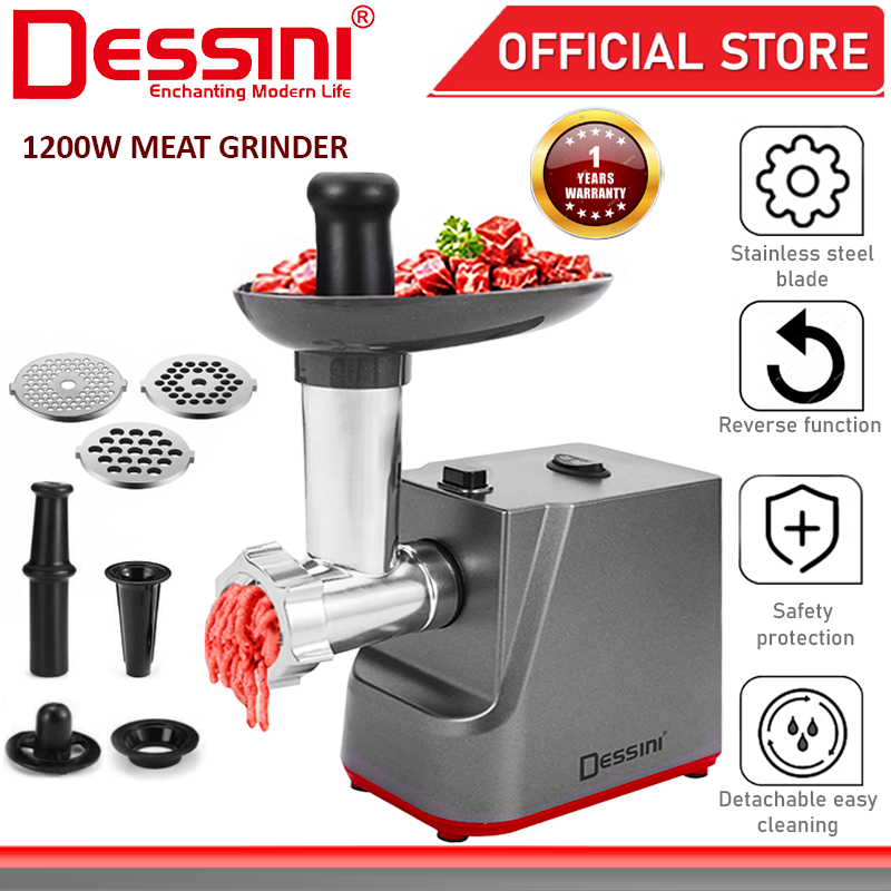 DESSINI ITALY 1200W Stainless Steel Electric Meat Grinders Sausage Maker Stuffer Blender Chopper