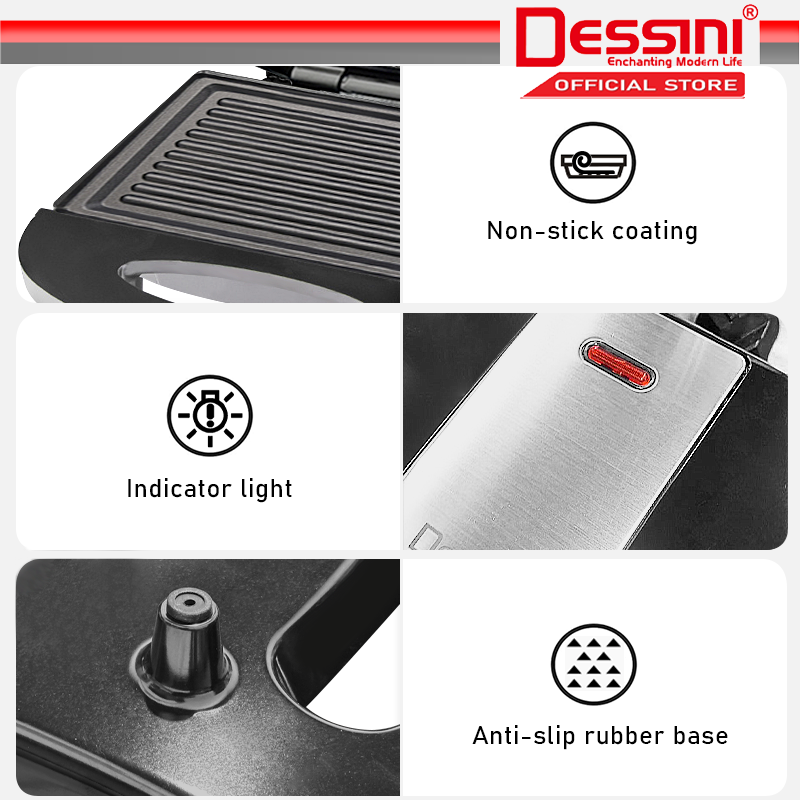 DESSINI ITALY Double Sided Electric Pizza Panini Waffle Sandwich Maker