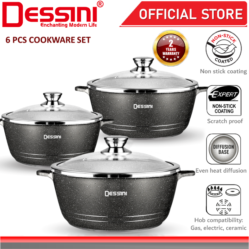 DESSINI ITALY Granite Aluminium Non Stick Casserole Pot Bowl Deep Fry