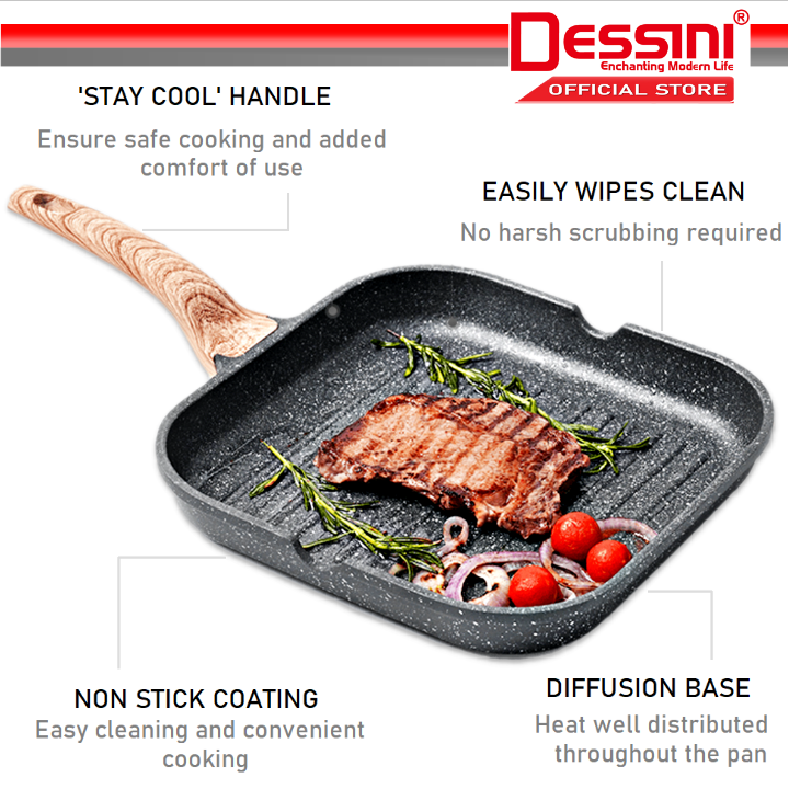 DESSINI ITALY 24CM Natural Stone Grill Steak Frying Pan Induction Non Stick Pot Bowl Wok