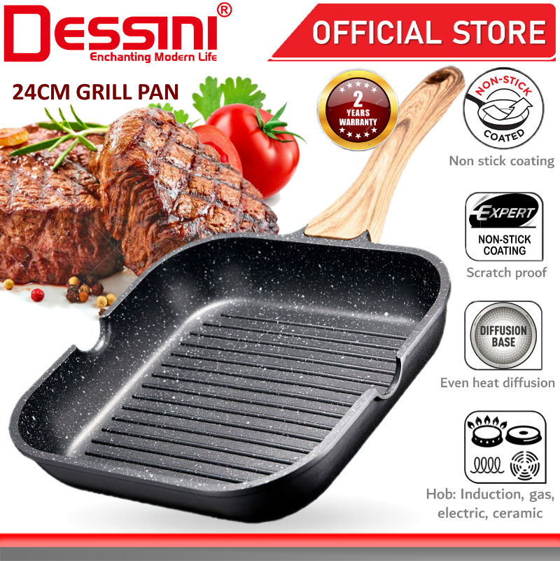 DESSINI ITALY 24CM Natural Stone Grill Steak Frying Pan Induction Non