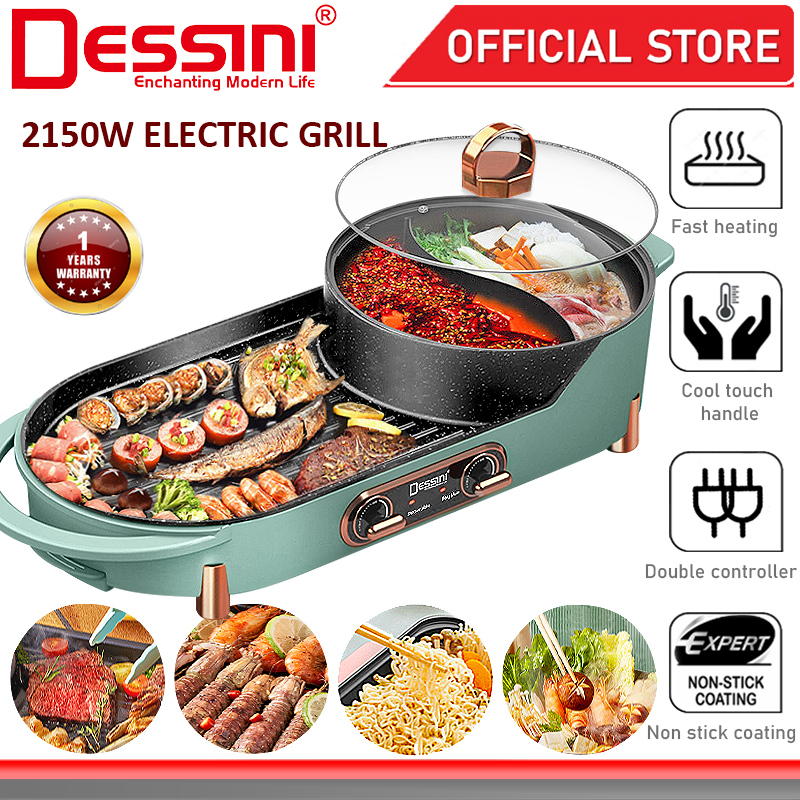 DESSINI ITALY Electric BBQ Grill NonStick Pan Teppanyaki Hot Pot Steamboat Barbecue Baking Pan