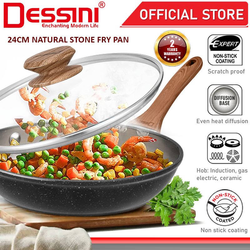 DESSINI ITALY Natural Stone 24CM Frying Pan Die Cast Aluminium Induction Non Stick Pot Bowl Pan