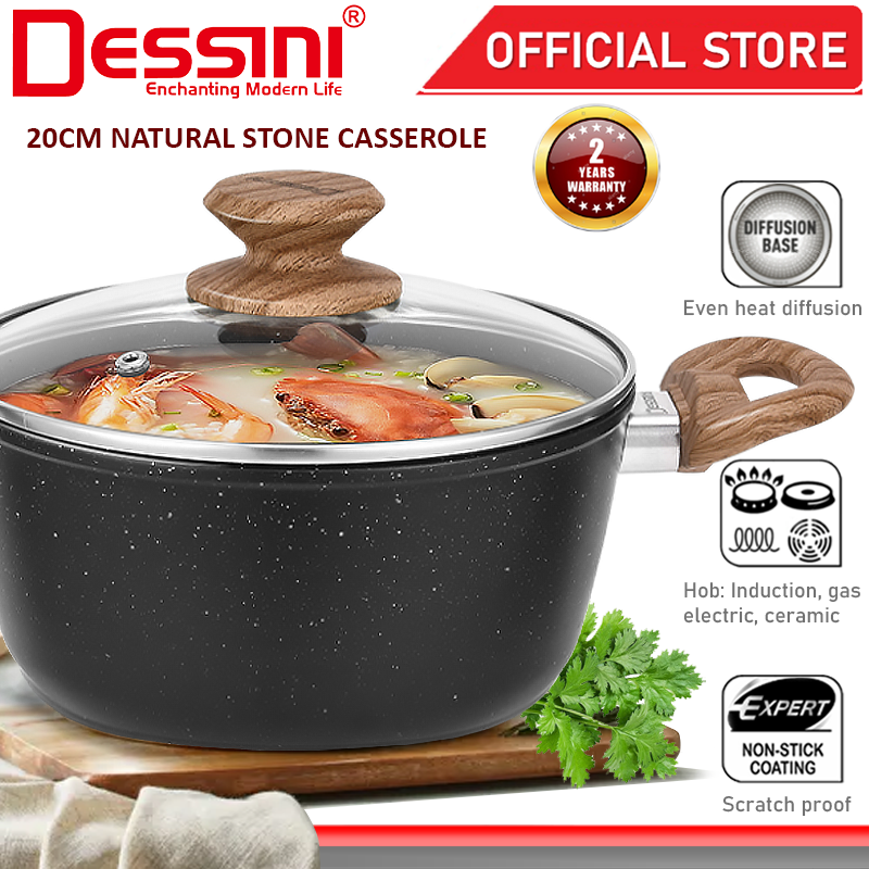 DESSINI ITALY Natural Stone 20CM Casserole Die Cast Aluminium Induction