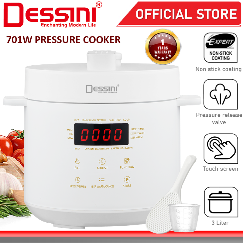 DESSINI ITALY Electric Digital 3L Pressure Cooker Nonstick Stainless