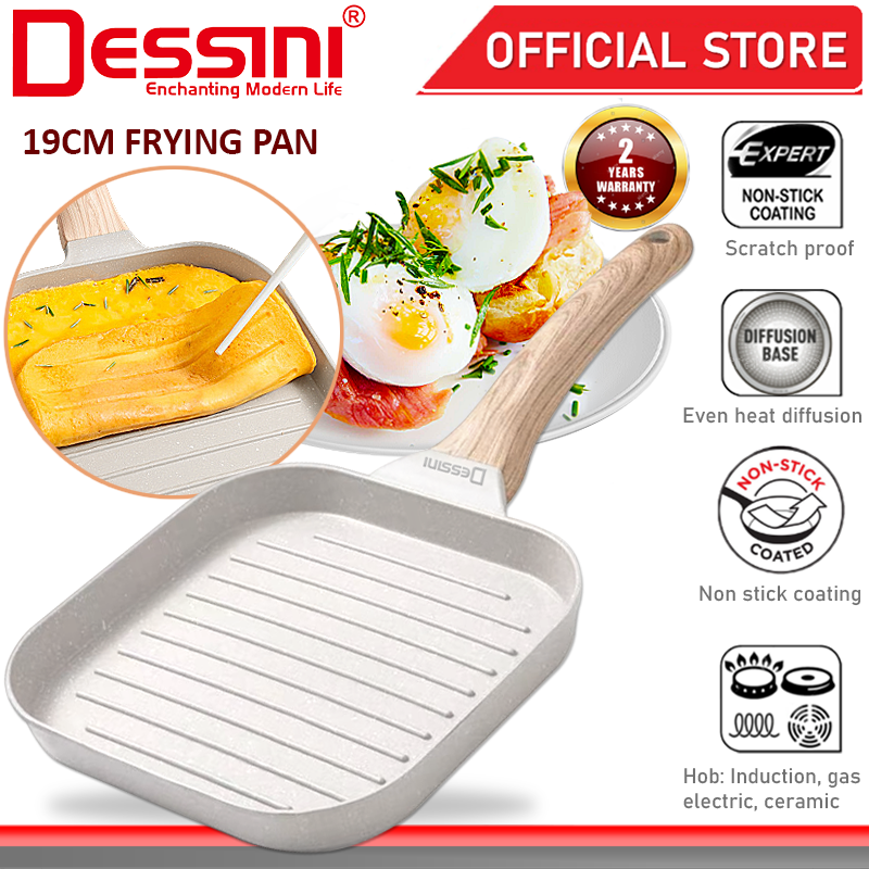 DESSINI ITALY 19CM Euro Grill Steak Frying Pan Die Cast Aluminium Induction Non Stick Pot Bowl