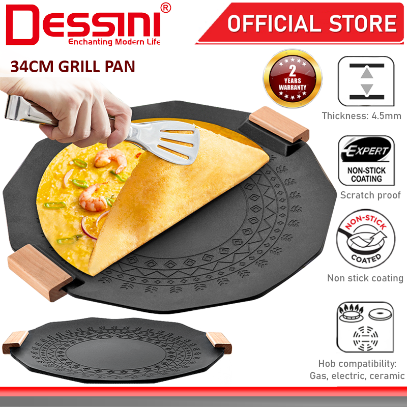 DESSINI ITALY 34CM Grill Steak Frying Pan Non Stick Picnic Griddle Camping Flat Plate Pot Bowl